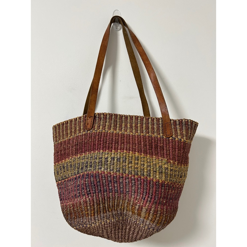 Woven Sisal Tote Bag Women Large Multi Color Boho Striped Shoulder Bag